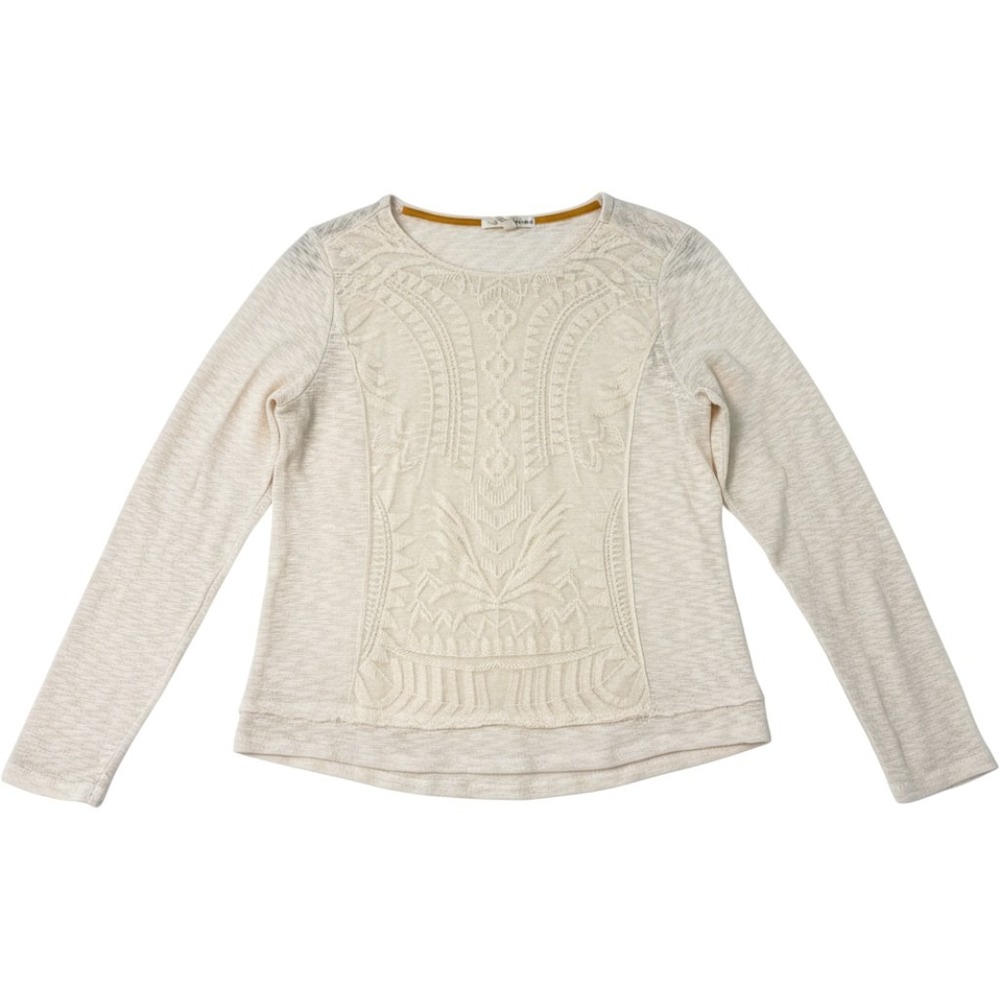 Rewind Womens XL Cream Embroidered Mesh Slub Knit Boho Long Sleeve Top